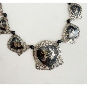 Siam Sterling Silver Thai 30's Nielloware 925 Vintage Charm Necklace - 17"